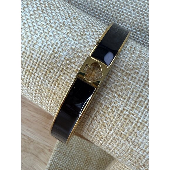 Kate Spade Gold & Black Enamel Hinge Bangle Bracelet With Spade Cutout Design - Picture 8 of 8